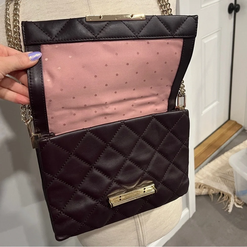Kate Spade Black Quilted Chain Shoulder Bag Purple‎